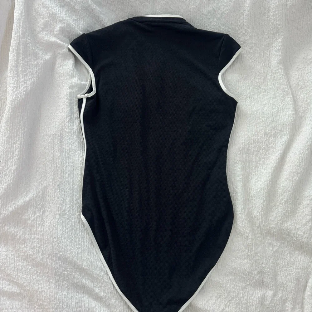 Seafolly Black One-Piece Zip Front Swimsuit with White Trim - Picture 5 of 6